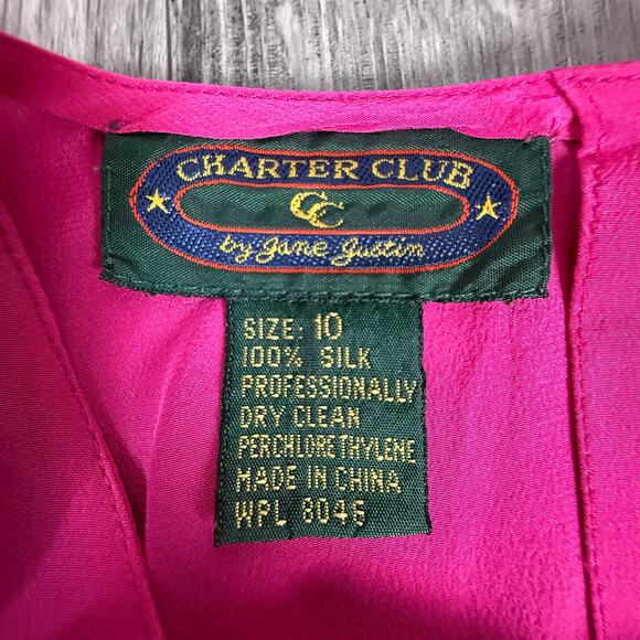 Charter Club by Jane Justin Hot Pink Silk Blouse Size 10 100% Silk Pullover Top - Picture 3 of 4